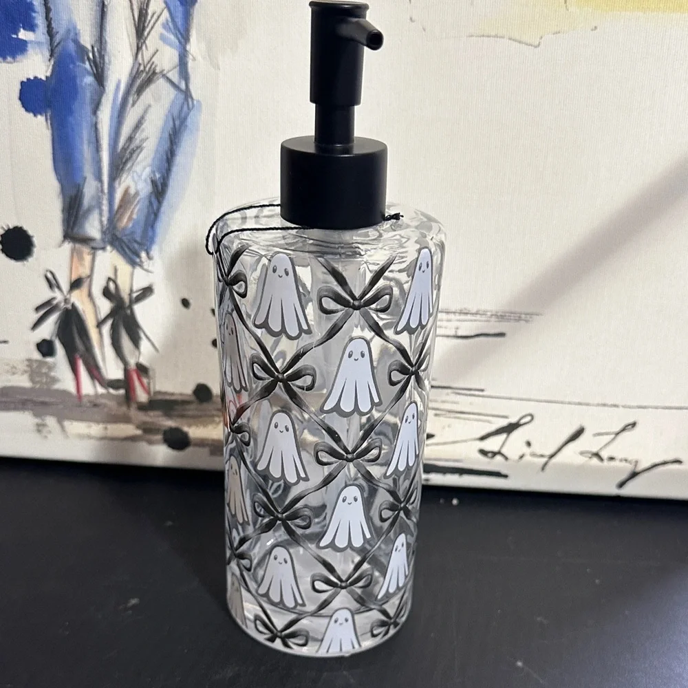 Halloween glass ghost with bows soap dispenser